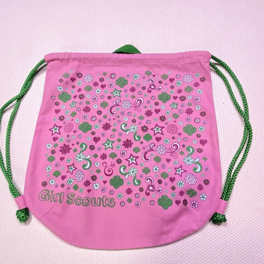 Pink & Green Floral Paisley Girl Scouts Lightweight String Closure Backpack